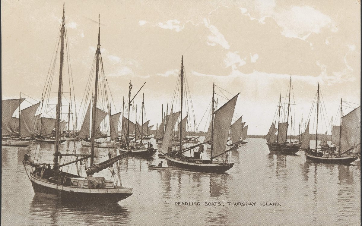 postcard depicting pearling boats on the water