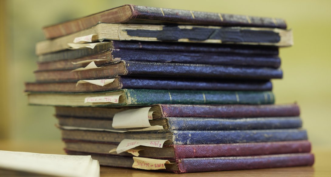 Stack of diaries from a manuscript collection